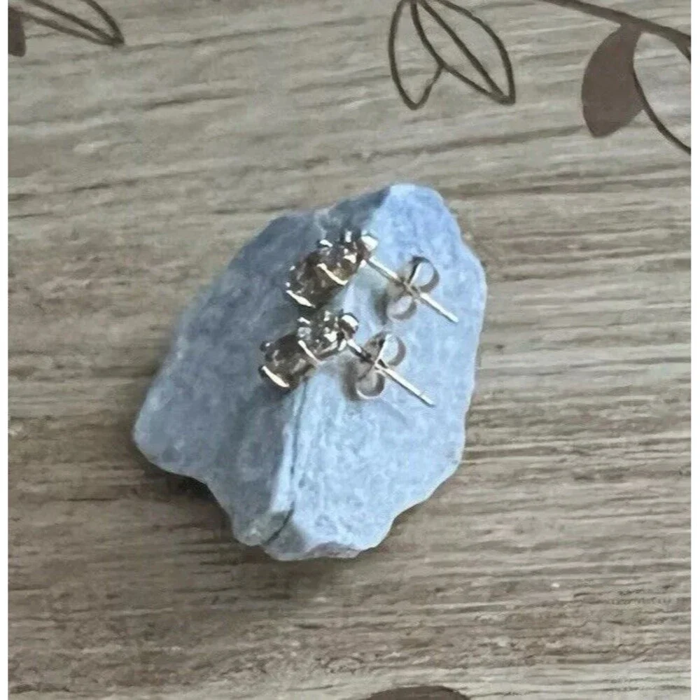 925 Sterling Silver Gold Vermeil Blue Topaz & Diamond Stud Post Earrings 1.2g